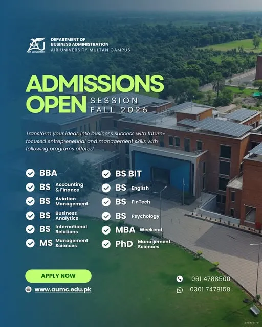 Air University Multan Campus (AU) - Under Graducate / Graduate / Post Graduate Programs (Fall Admissions 2026)