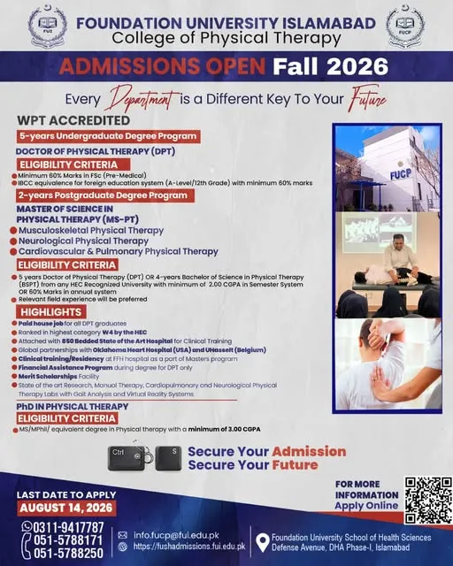 Foundation University Islamabad (FUI) - Under Graducate / Graduate / Post Graduate Programs (UG-PG Admissions 2026)