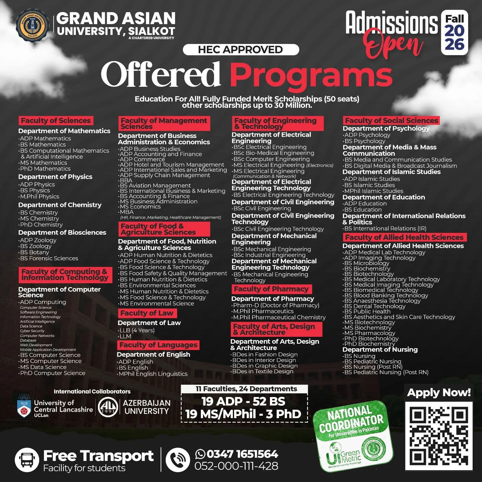 Grand Asian university Sialkot Fall Admissions 2026 admission advertisement