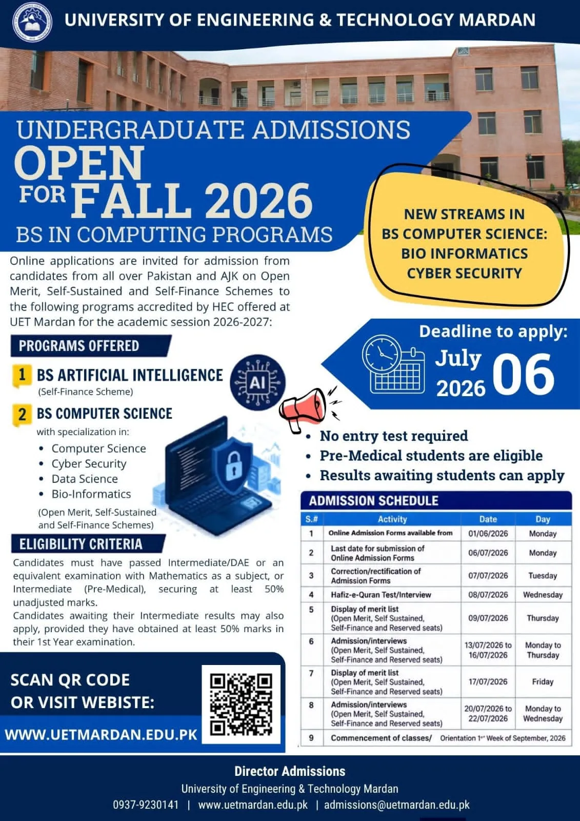University of Engineering & Technology, Mardan (UET Mardan) BS Fall Admissions 2026 admission advertisement University of Engineering & Technology, Mardan (UET Mardan) BS Fall Admissions 2026 admission advertisement