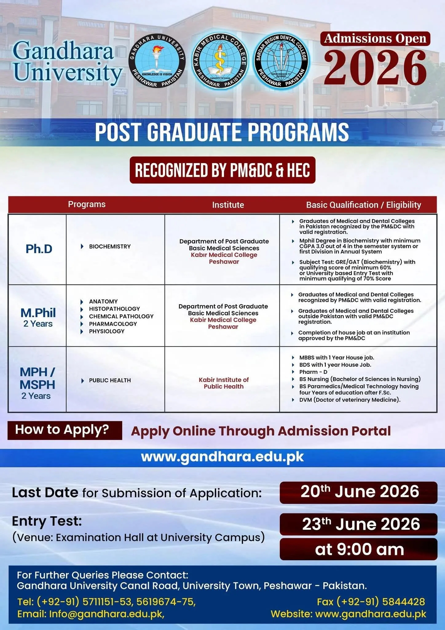 Gandhara University Peshawar (GUP) PG Fall Admission 2026 admission advertisement Gandhara University Peshawar (GUP) PG Fall Admission 2026 admission advertisement