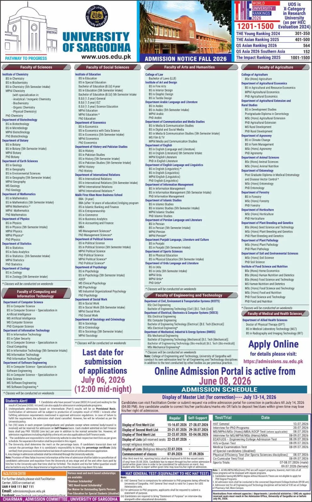 University of Sargodha (UOS) Fall Admission 2026 admission advertisement University of Sargodha (UOS) Fall Admission 2026 admission advertisement