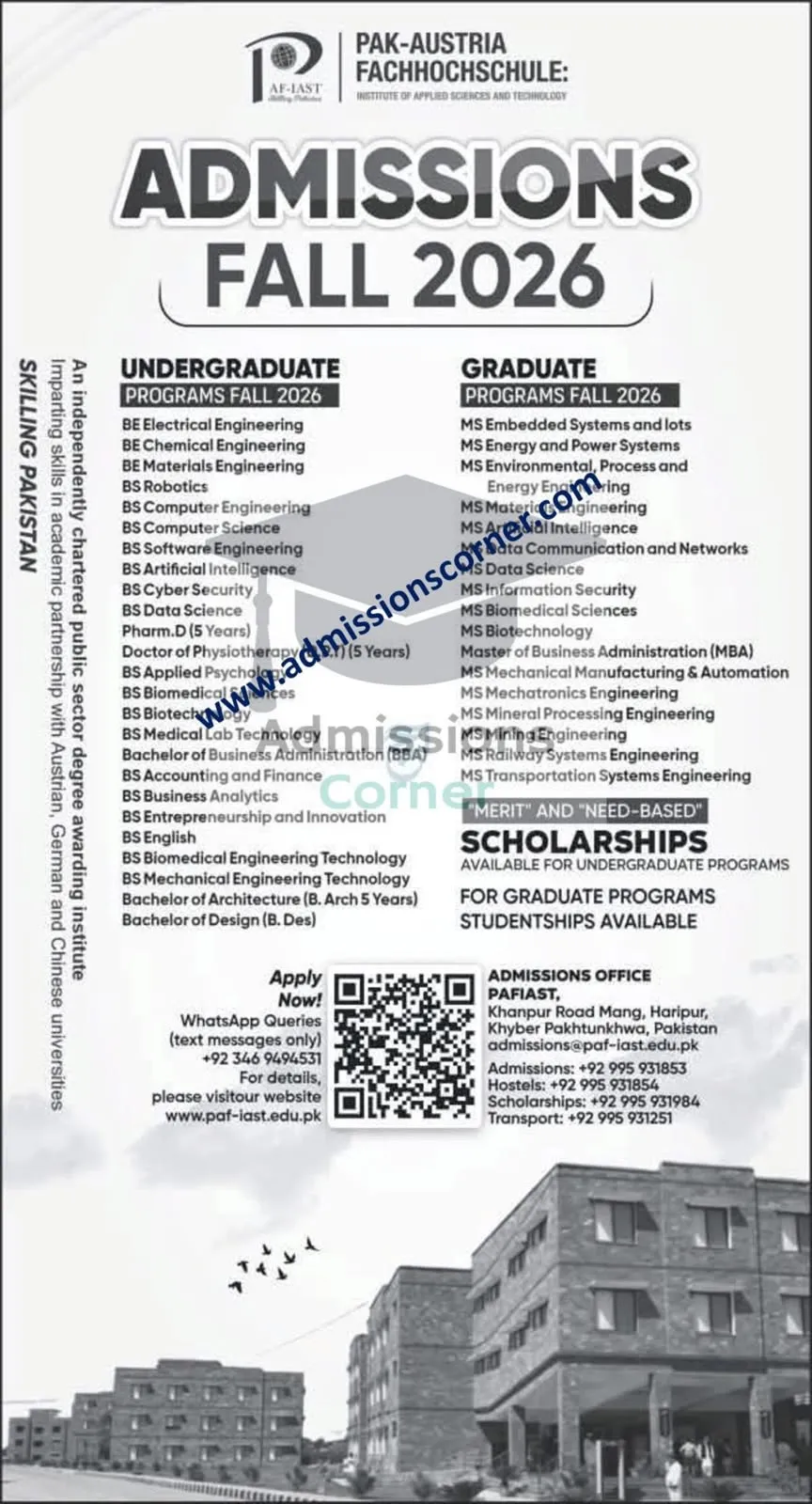 Pak-Austria Fachhochschule Institute of Applied Sciences & Technology Haripur (PAF-IAST) UG Fall Admissions 2026 admission advertisement