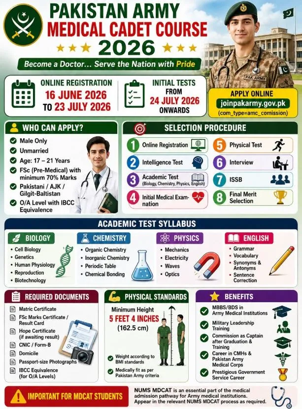 Join Pak Army - Online Apply for Registration Medical Cadet 2026 admission advertisement Join Pak Army - Online Apply for Registration Medical Cadet 2026 admission advertisement