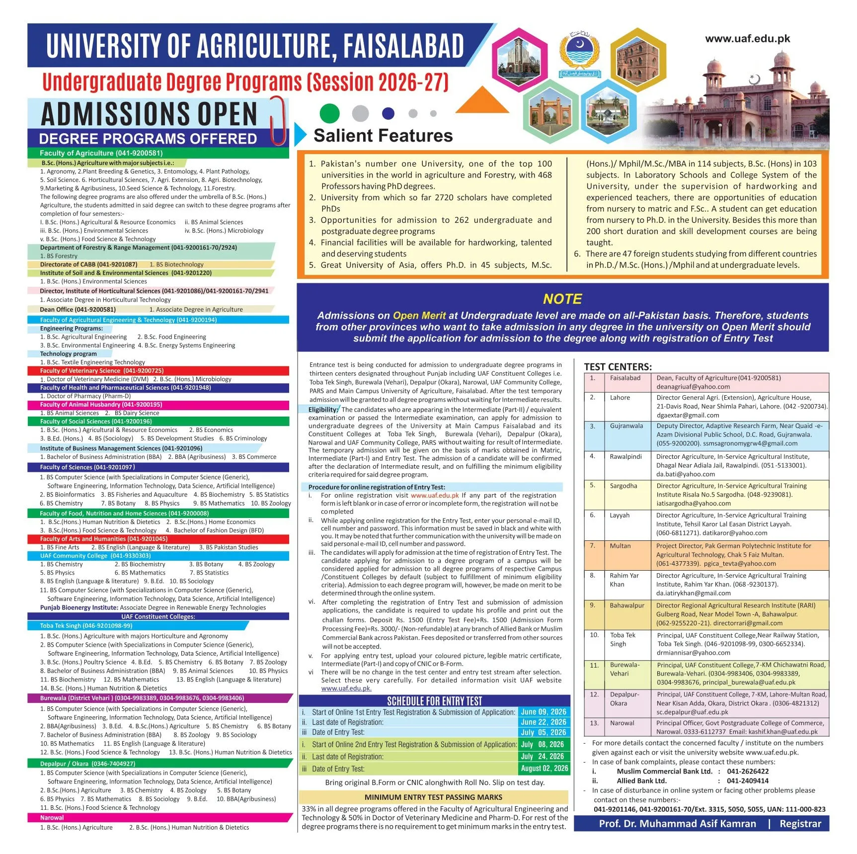 University of Agriculture Faisalabad (UAF) - Undergraduate Programs (UG Fall Admissions 2026)