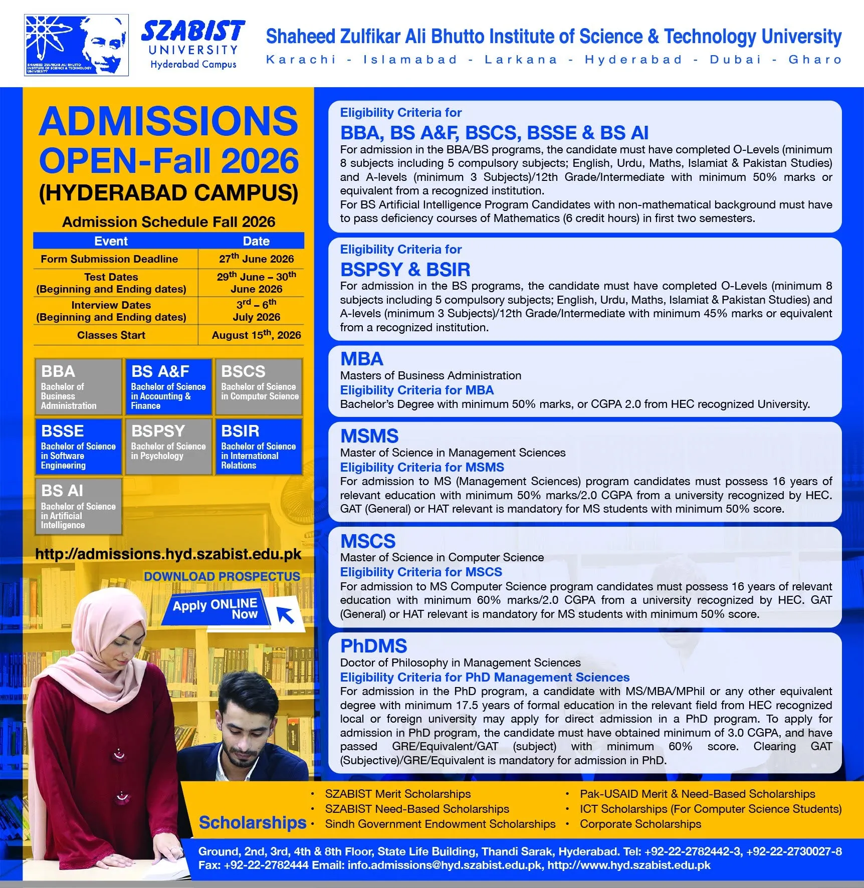 Shaheed Zulfikar Ali Bhutto Institute of Science & Technology( Hyderabad Campus ) Fall Admission 2026 admission advertisement Shaheed Zulfikar Ali Bhutto Institute of Science & Technology( Hyderabad Campus ) Fall Admission 2026 admission advertisement