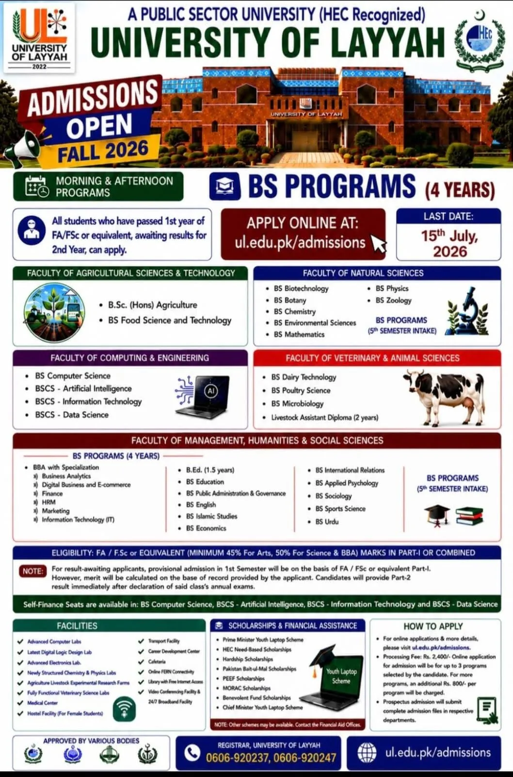 University of Layyah (UL) - Undergraduate Programs (Fall Admission 2026)