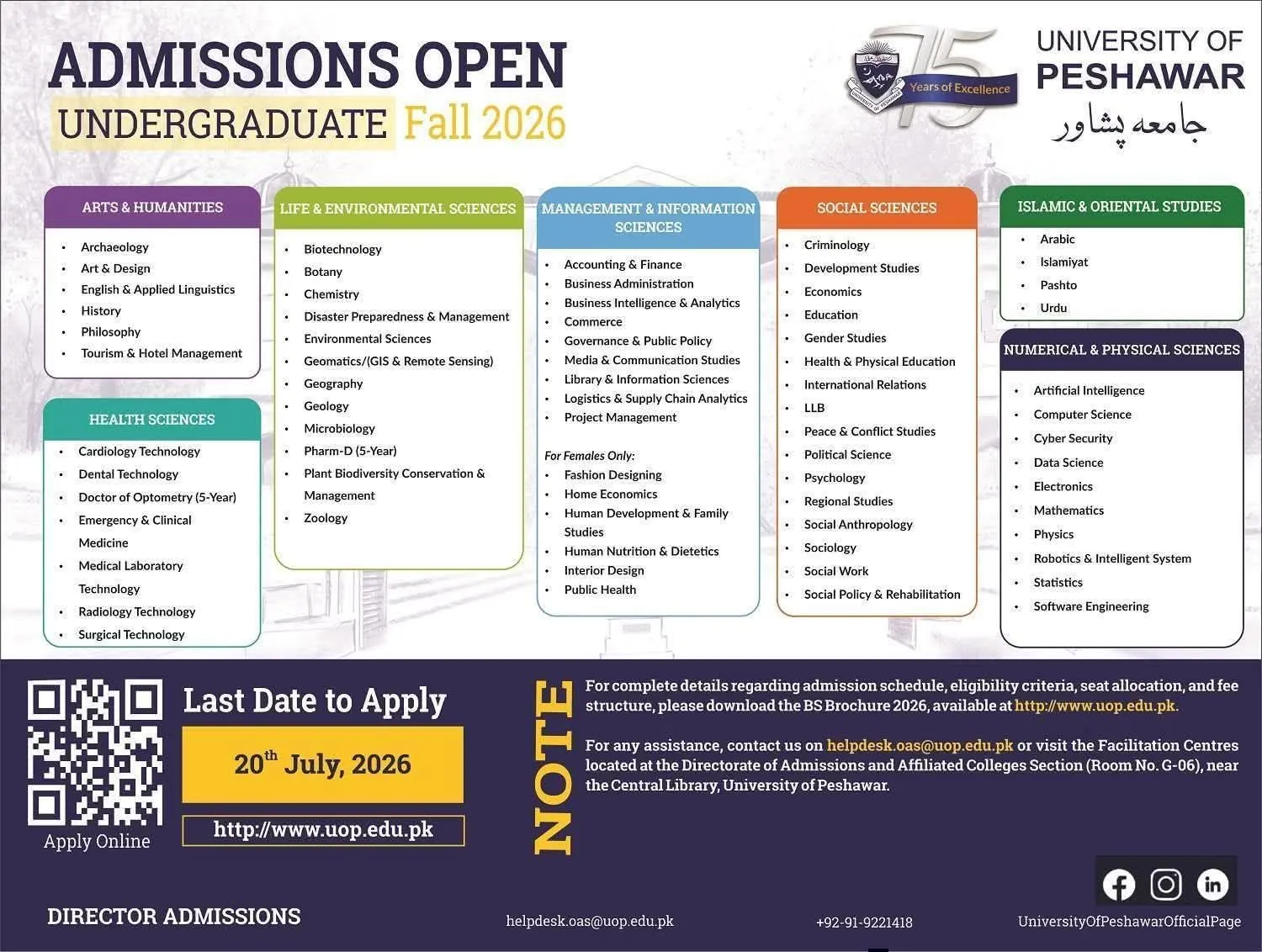 University of Peshawar (UoP) - Undergraduate Programs (Fall Admission 2026)