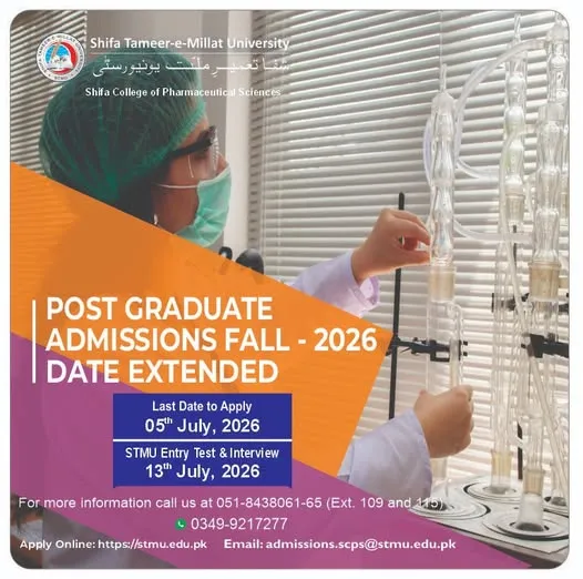 Shifa College of Pharmaceutical Sciences Admissions 2026 admission advertisement
