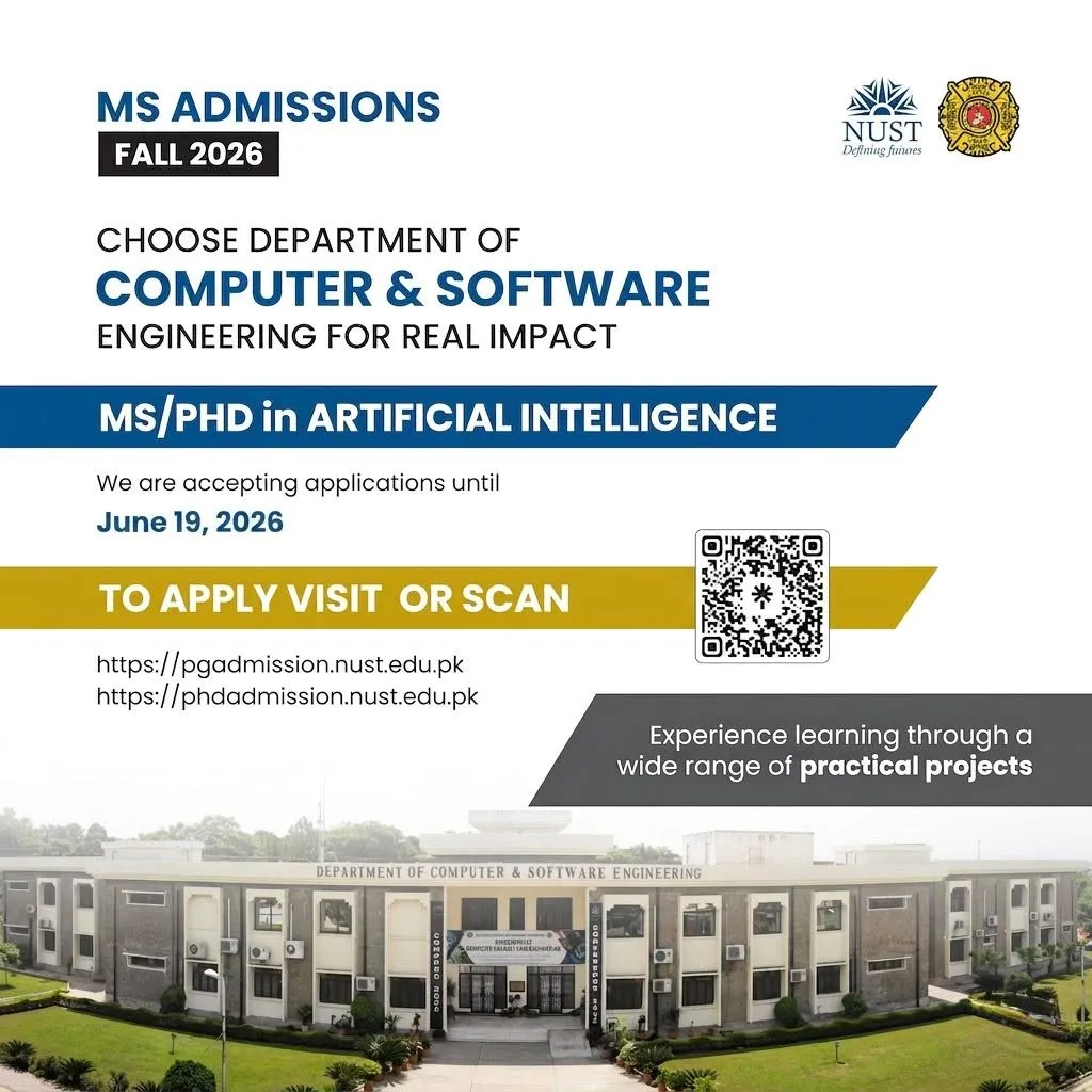 NUST College of EME MS PhD in Artificial Intelligence 2026 admission advertisement