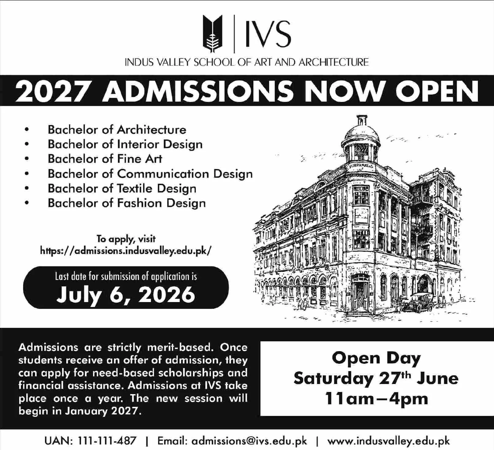 Indus Valley School of Art & Architecture Karachi (IVSAA) Fall Admission 2026 admission advertisement Indus Valley School of Art & Architecture Karachi (IVSAA) Fall Admission 2026 admission advertisement
