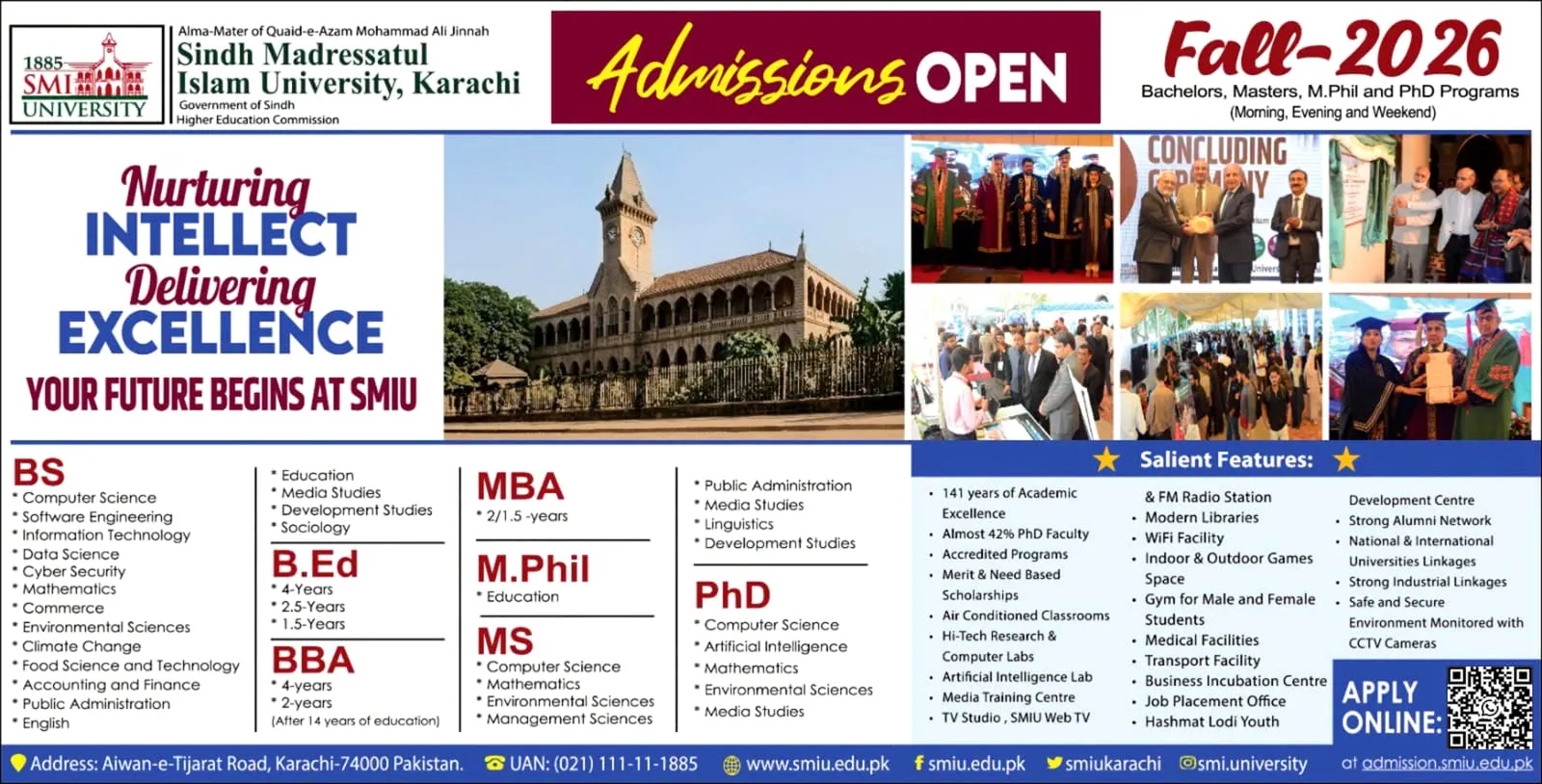 Sindh Madresatul Islam University Karachi (SMIU) Fall Admission 2026 admission advertisement Sindh Madresatul Islam University Karachi (SMIU) Fall Admission 2026 admission advertisement
