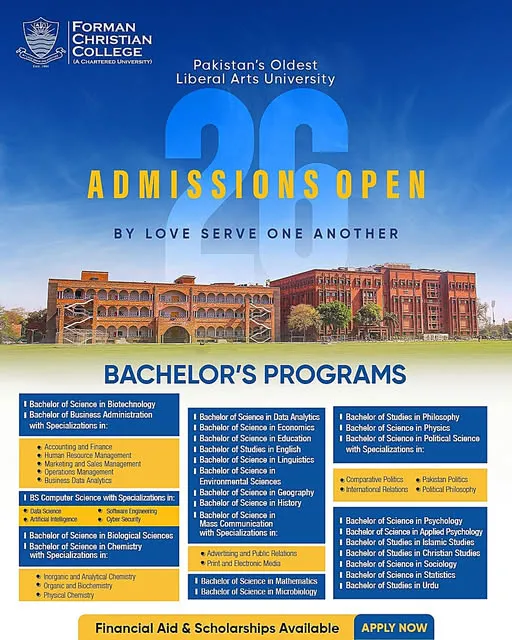 Forman Christian College (FCC) BS Admission 2026 admission advertisement