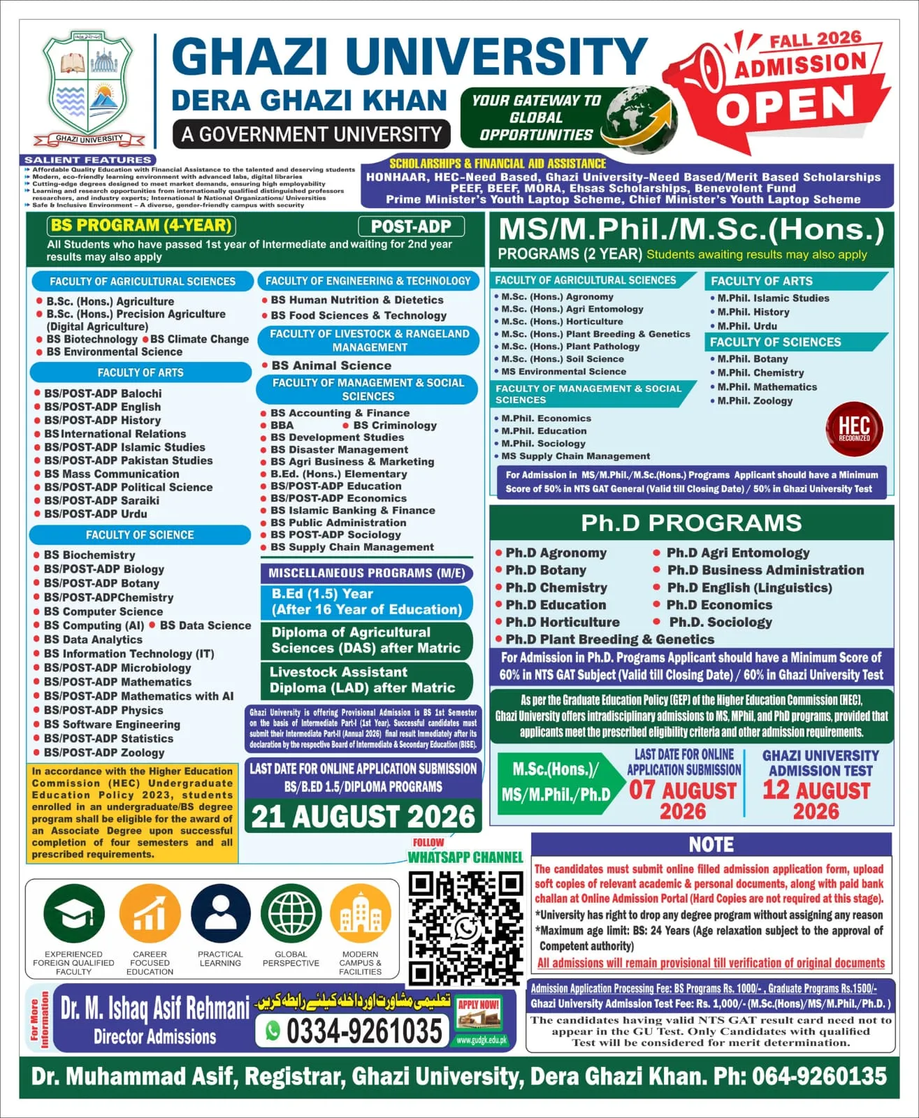 Ghazi University DG Khan (GUDG) Fall Admission 2026 admission advertisement Ghazi University DG Khan (GUDG) Fall Admission 2026 admission advertisement