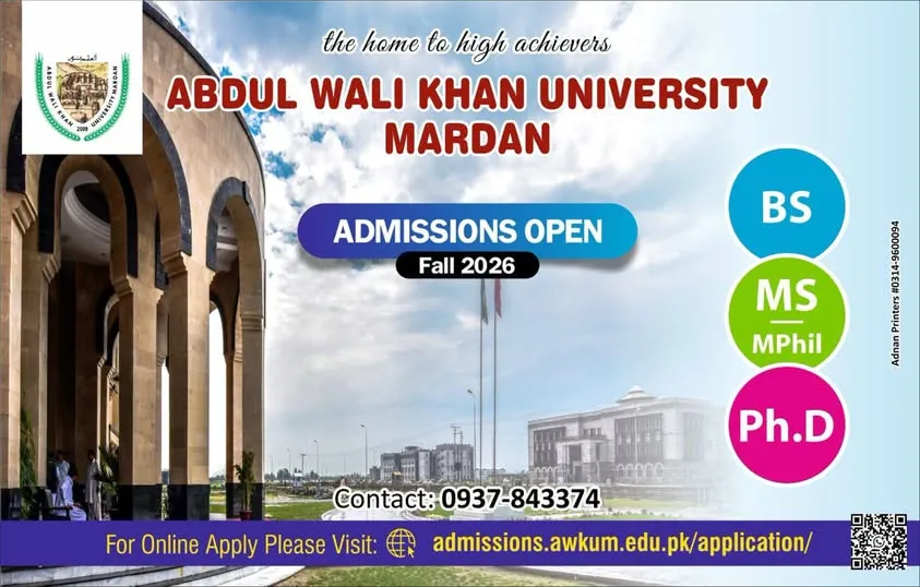 Abdul Wali Khan University Mardan (AWKUM) Fall Admission 2026 admission advertisement