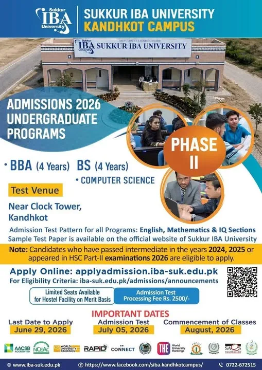 IBA Sukkur University Kandhkot Campus Fall Admission 2026 admission advertisement IBA Sukkur University Kandhkot Campus Fall Admission 2026 admission advertisement