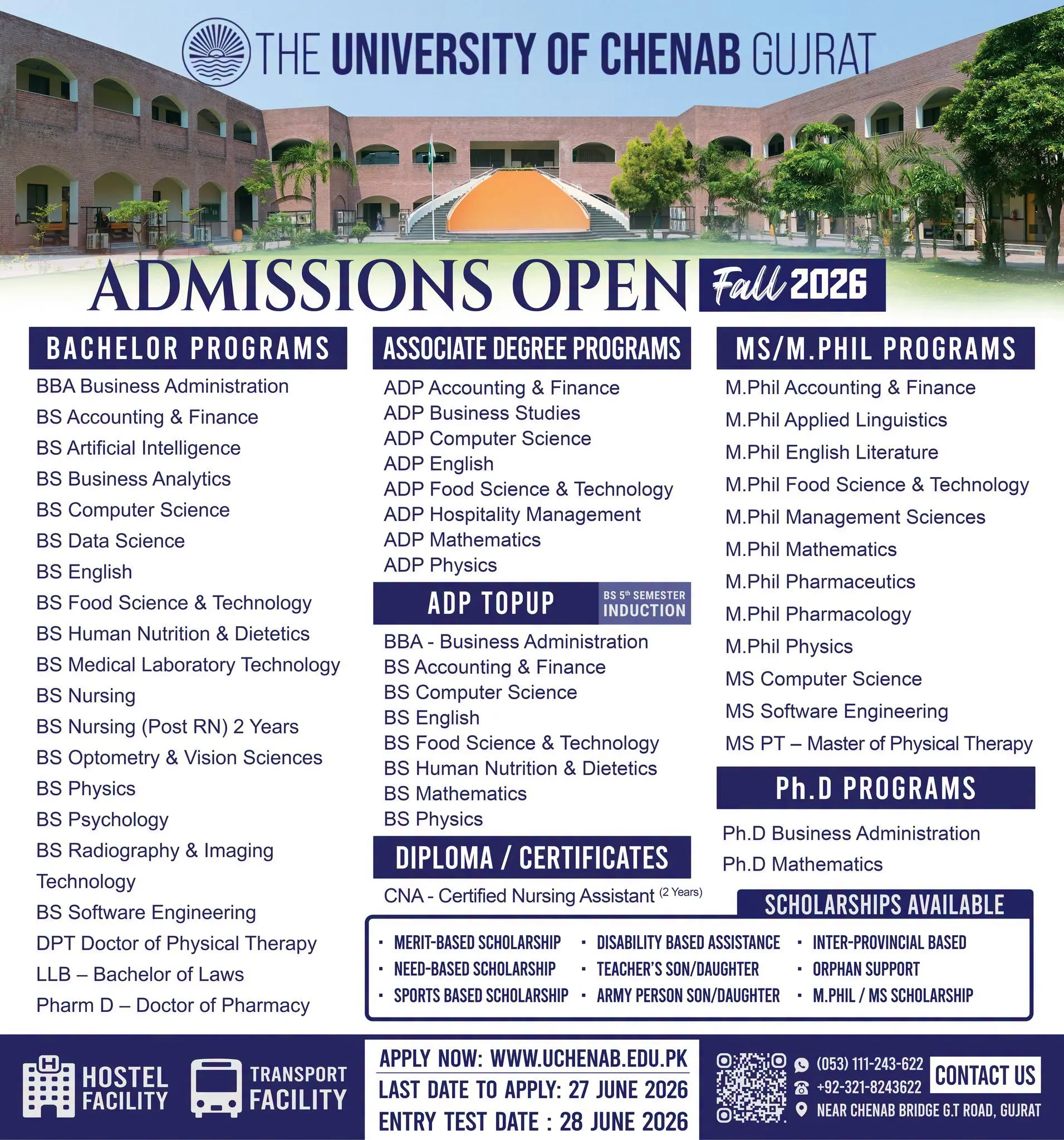 University of Chenab (UC) - BS, MS, PHD (Fall Admissions 2026)