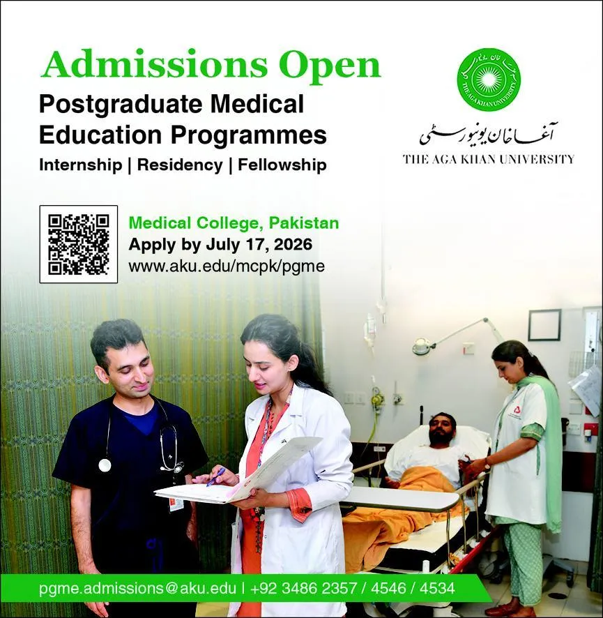 The Aga Khan University Karachi (AKU) PG Fall Admission 2026 admission advertisement The Aga Khan University Karachi (AKU) PG Fall Admission 2026 admission advertisement