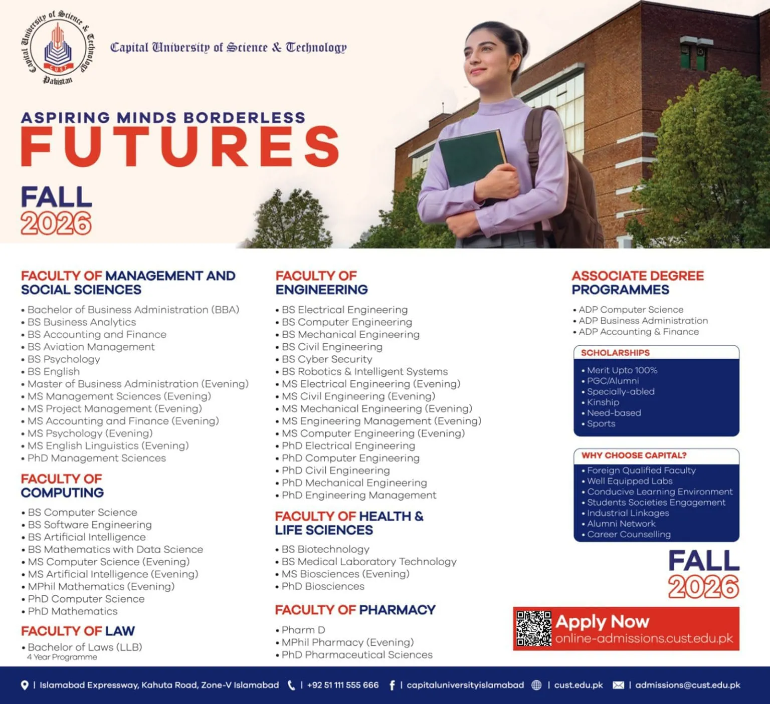 Capital University of Science and Technology Islamabad (CUST) - Under Graducate / Graduate / Post Graduate Programs (Fall Admission 2026)