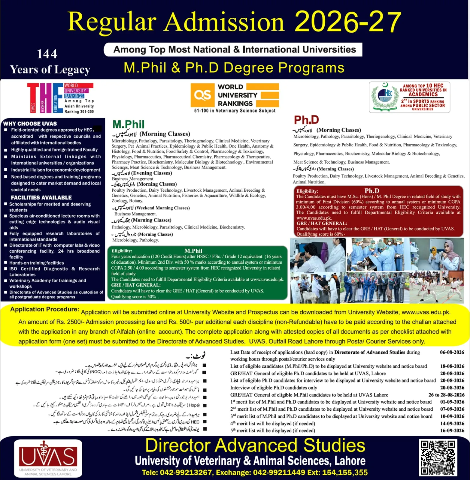 University of Veterinary & Animal Sciences (UVAS) Lahore - Post Graduate Program (PG Fall Admission 2026)