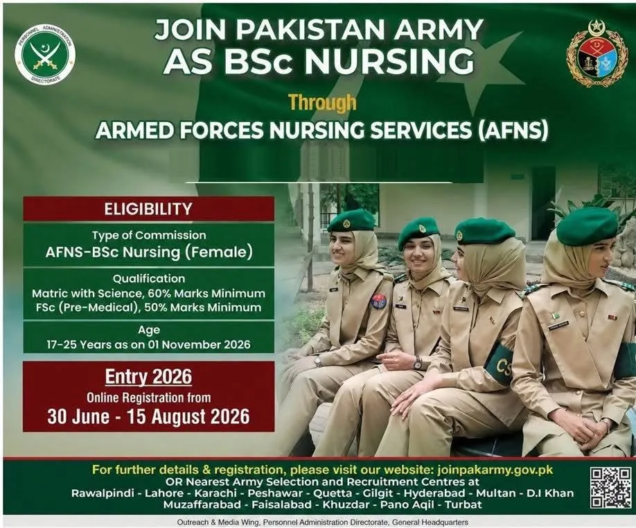 Join Pak Army - Online Apply for Registration AFNS 2026 admission advertisement Join Pak Army - Online Apply for Registration AFNS 2026 admission advertisement