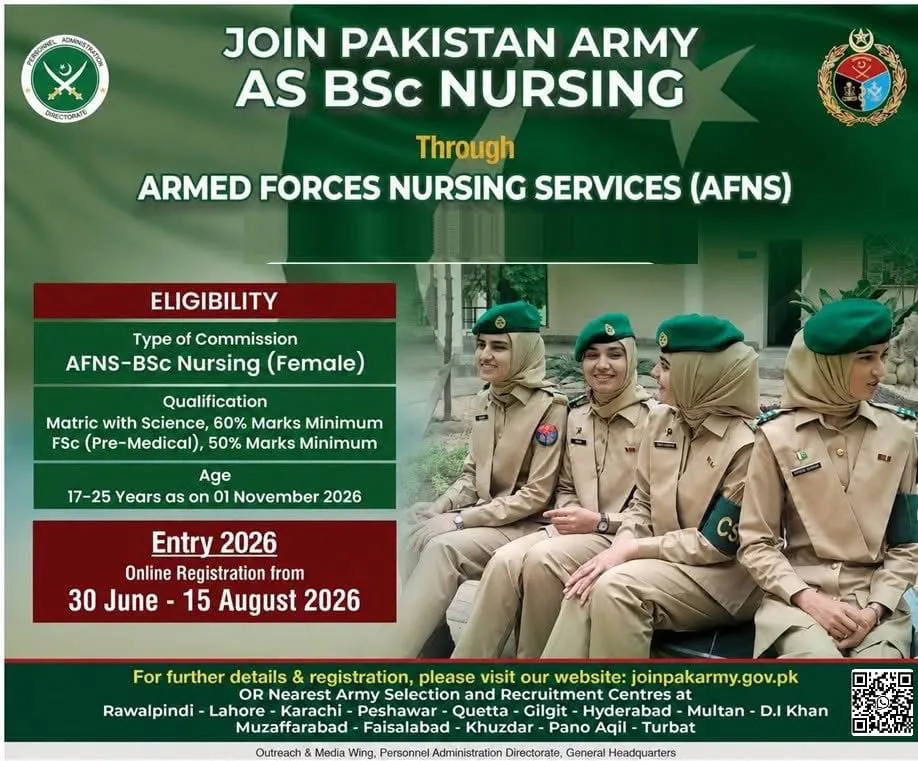 Join Pak Army - Online Apply for Registration - as AFNS (AFNS Nursing Admission 2026)