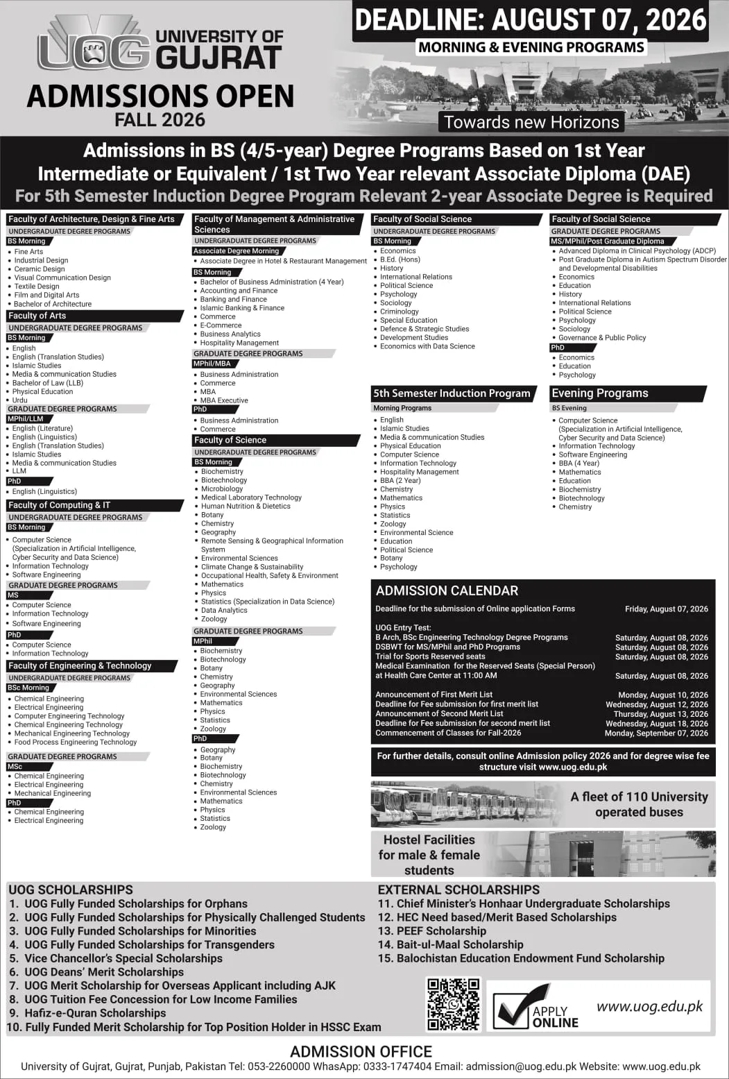 University of Gujrat (UOG) - BS (Open Admissions 2026 )