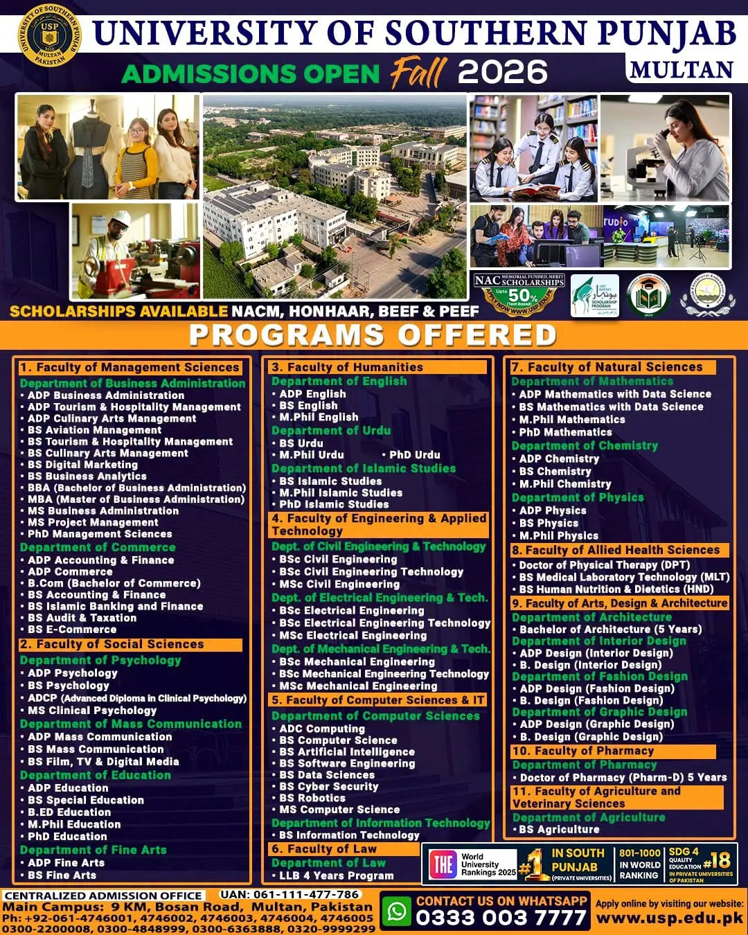 University of Southern Punjab (USP) Fall Admission 2026 admission advertisement University of Southern Punjab (USP) Fall Admission 2026 admission advertisement