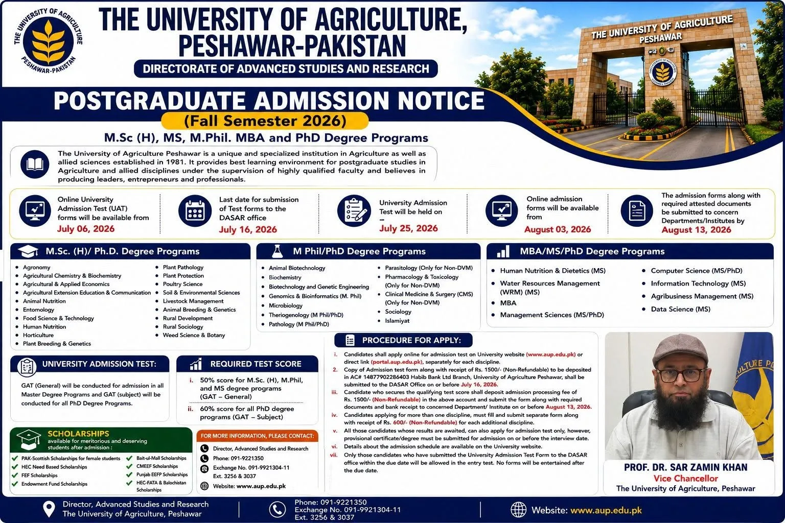 University of Agriculture Peshawar (UAP) PG Fall Admission 2026 admission advertisement University of Agriculture Peshawar (UAP) PG Fall Admission 2026 admission advertisement