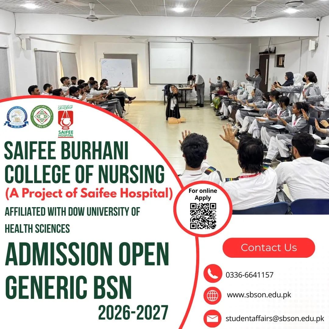 Saifee Burhani College of Nursing, Karachi BSN Admissions 2026 admission advertisement Saifee Burhani College of Nursing, Karachi BSN Admissions 2026 admission advertisement