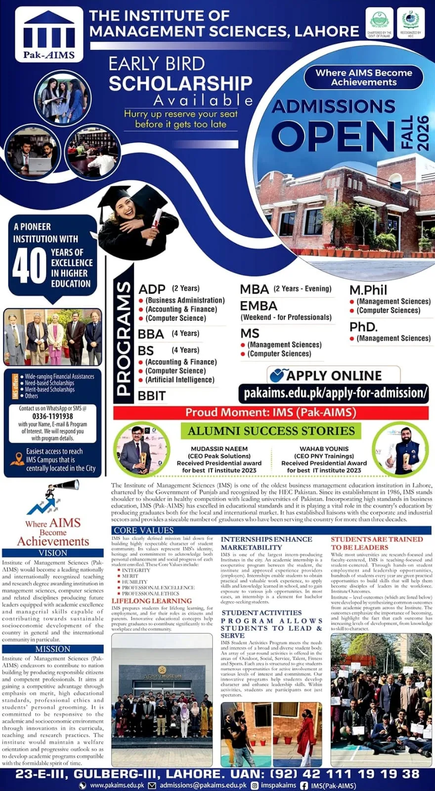 Institute of Management Sciences (IMS) Fall Admission 2026 admission advertisement Institute of Management Sciences (IMS) Fall Admission 2026 admission advertisement