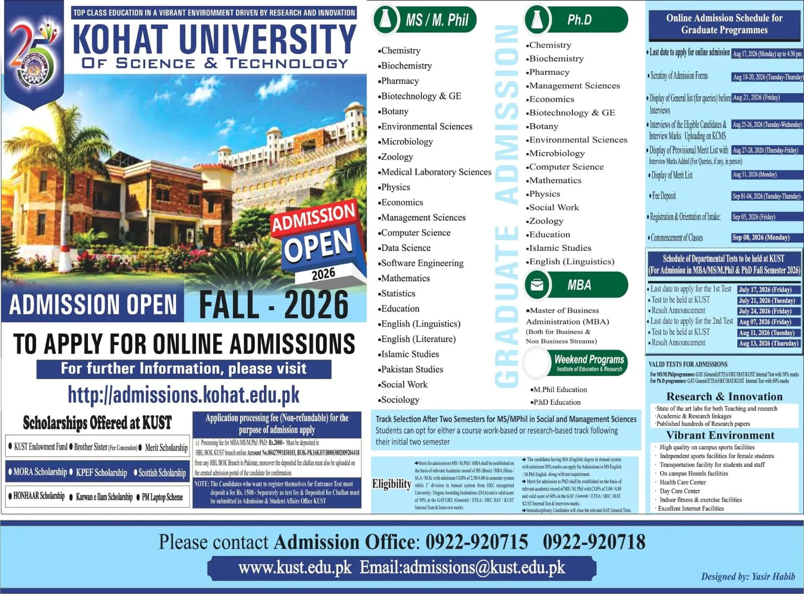 Kohat University of Science and Technology Kohat (KUST) Graduate Programs Admissions 2026 admission advertisement Kohat University of Science and Technology Kohat (KUST) Graduate Programs Admissions 2026 admission advertisement