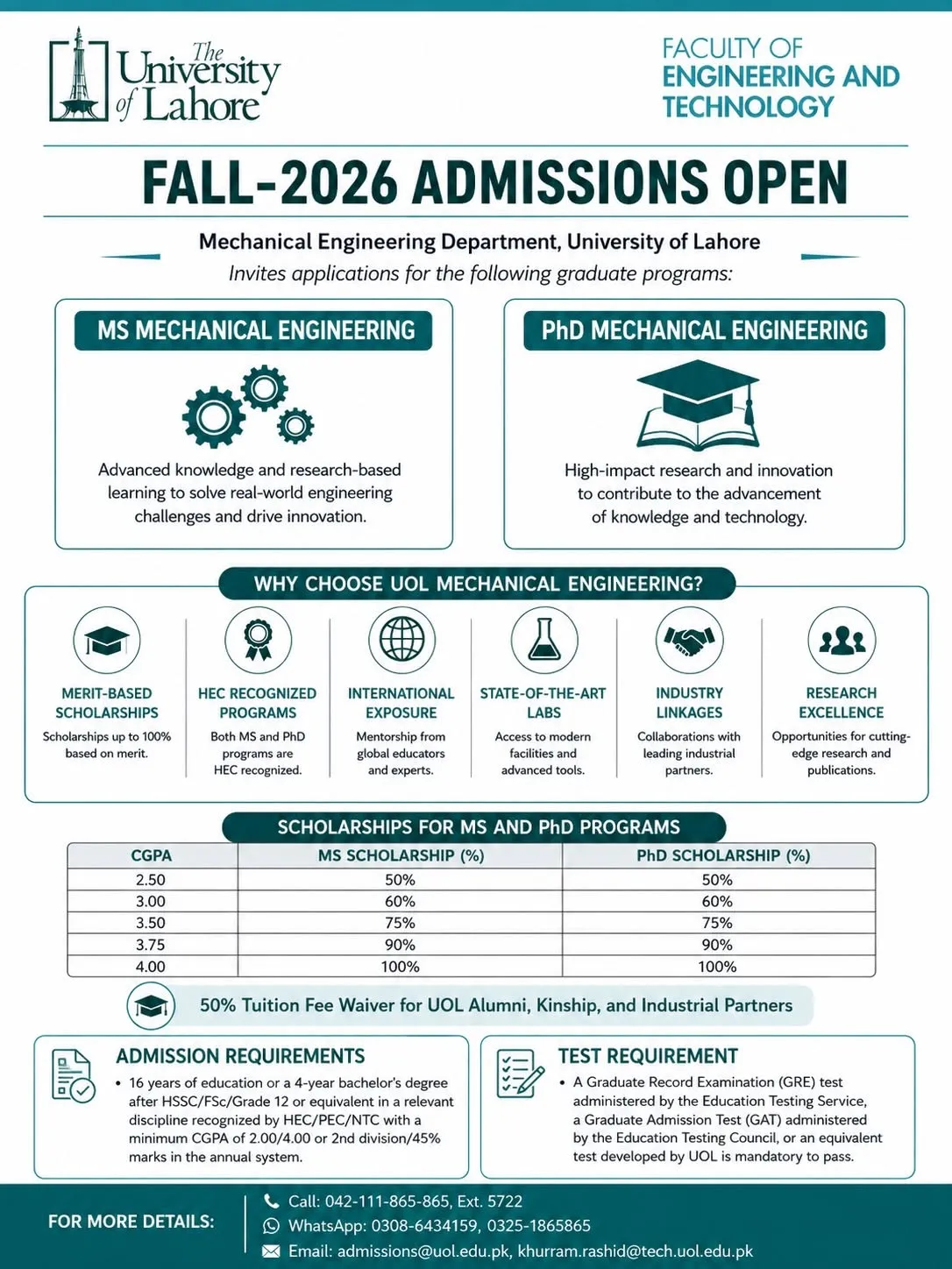University of Lahore (UOL) PhD Admissions 2026 admission advertisement University of Lahore (UOL) PhD Admissions 2026 admission advertisement