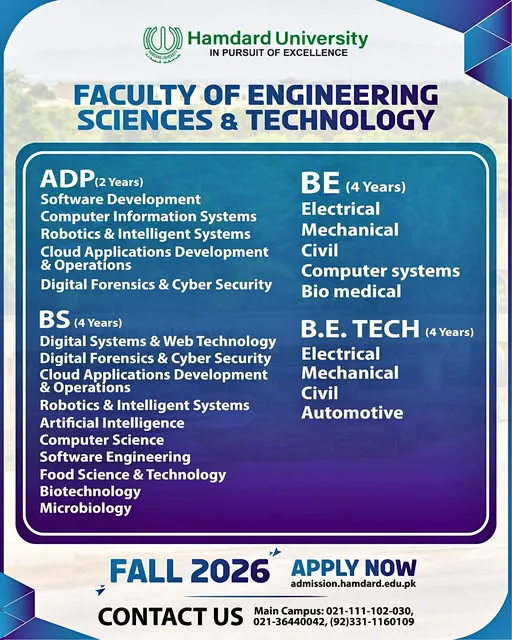 Hamdard University Karachi (Hamdard) Fall Admission 2026 admission advertisement