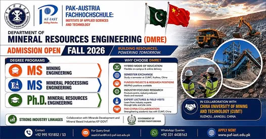 Pak-Austria Fachhochschule Institute of Applied Sciences & Technology Haripur (PAF-IAST) - Post Graduate Program (PG Fall Admission 2026)