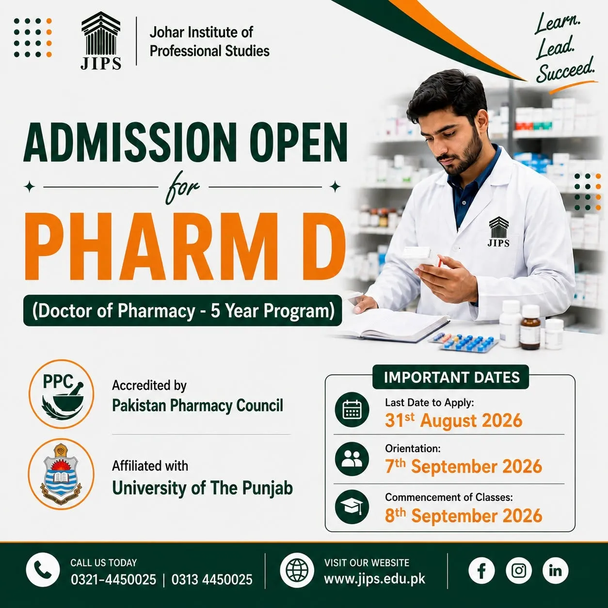 Johar Institute of Professional Studies Pharm D Admissions 2026 admission advertisement