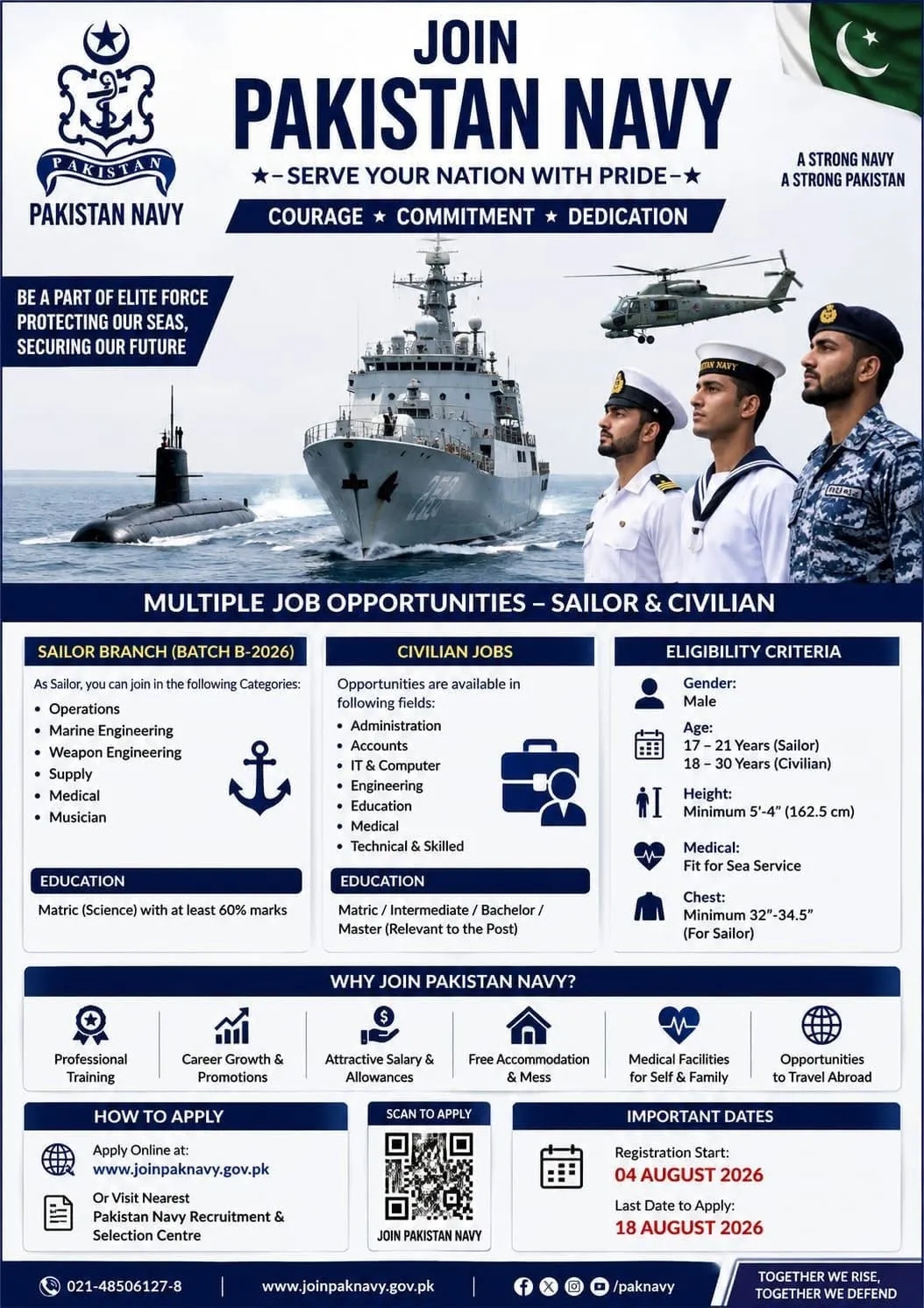 Join Pak Navy Apply Online for Registration Sailor and Civilian Enrollnment 2026 admission advertisement