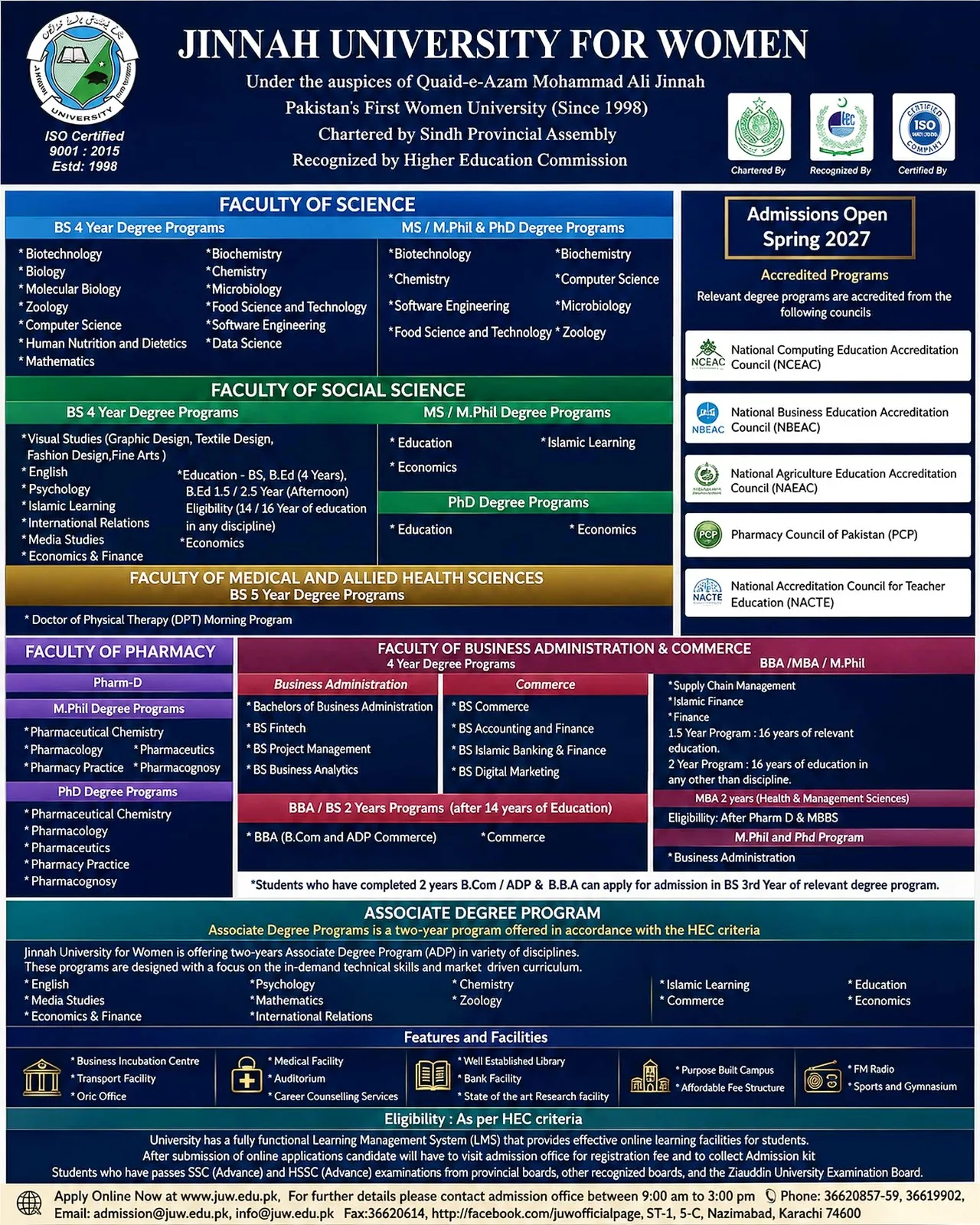 Jinnah University for Women Karachi (JUW) - Under Graducate / Graduate / Post Graduate Programs (Fall Admission 2026)