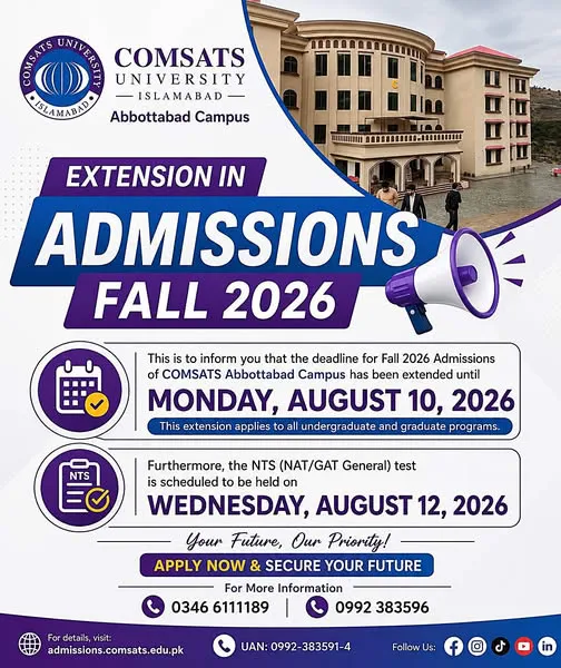 COMSATS University Abbottabad (COMSATS) Fall Admissions 2026 admission advertisement