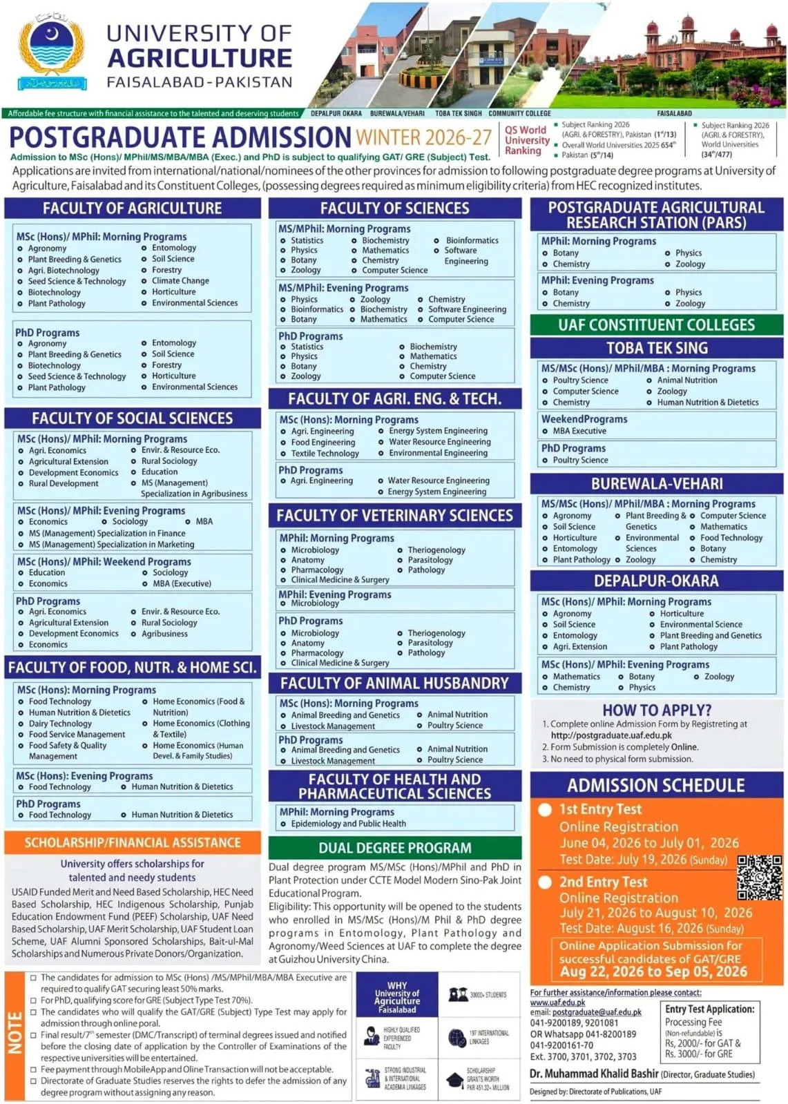 University of Agriculture Faisalabad (UAF) - Post Graduate Program (PG Fall Admission 2026)
