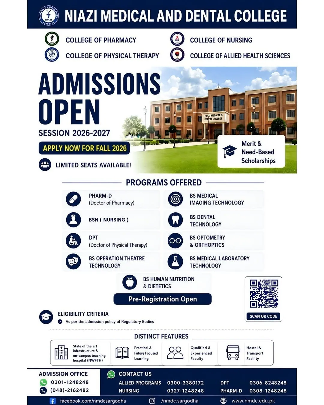 Niazi Medical & Dental College Sargodha (NMDC) UG Fall Admission 2026 admission advertisement