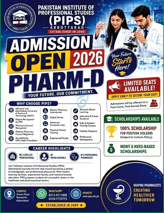 Pakistan Institute of Professional Studies (PIPS) Abbottabad Fall Admission 2026 admission advertisement
