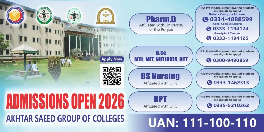 Click to view admission details Akhtar Saeed Medical & Dental College (ASMDCL) Admission Notice Fall Admission 2026