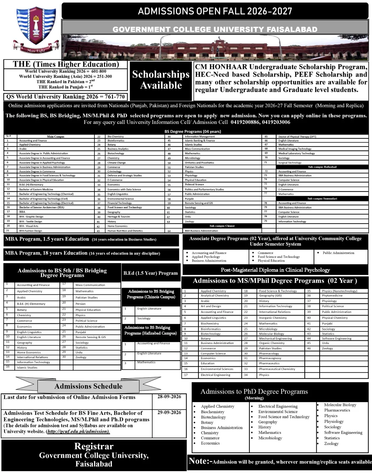 Click to view admission details Govt College University Faisalabad Samundri Campus Admission Notice Phase II Fall 20206