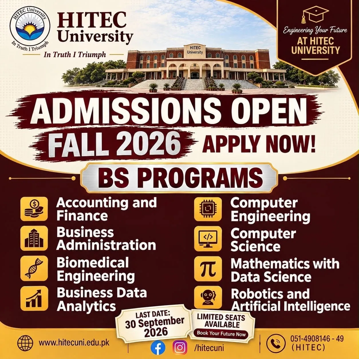 HITEC University (HITEC) Taxila Admission Notice Admission Fall 2026