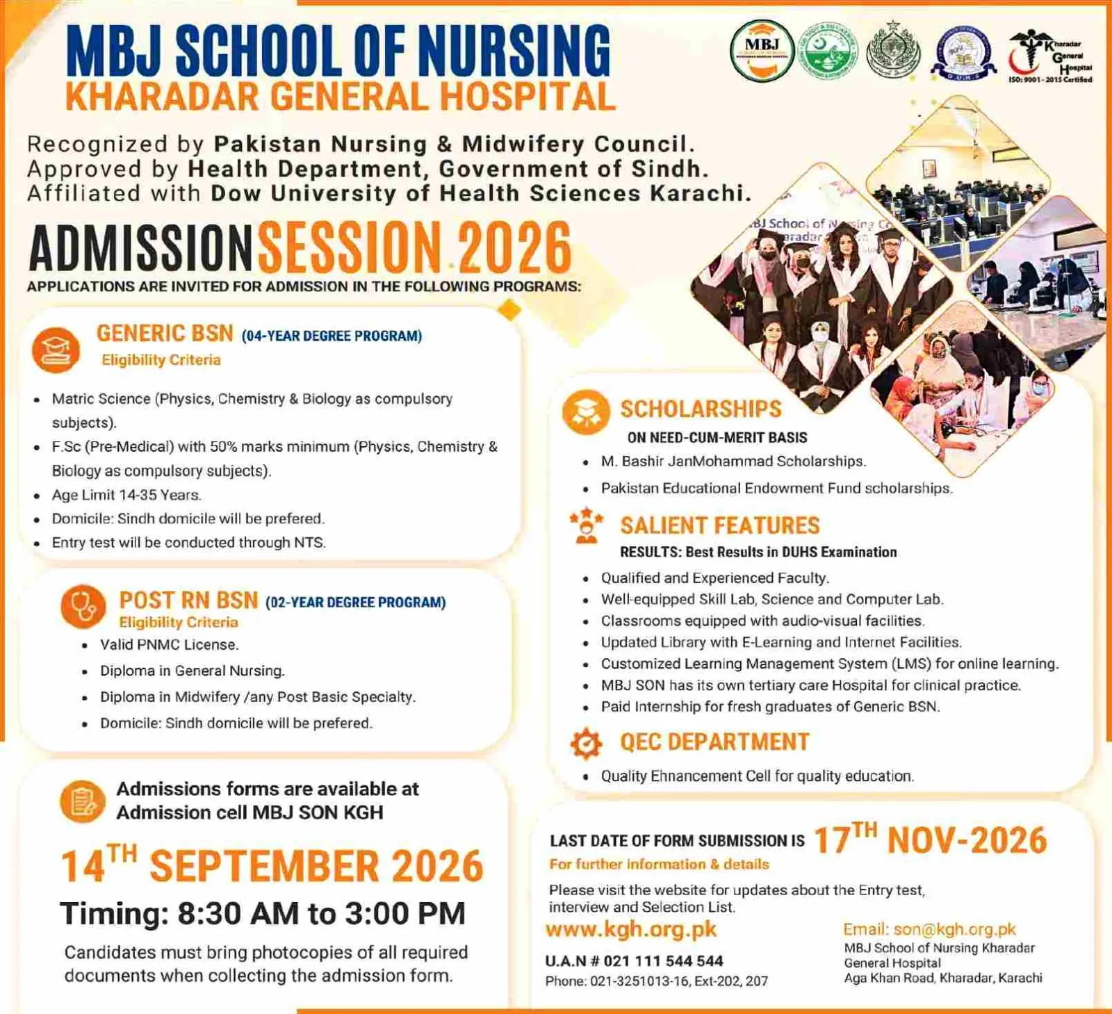 Click to view admission details MBJ School of Nursing Kharadar General Hospital Karachi Admission Notice Fall Admission 2026