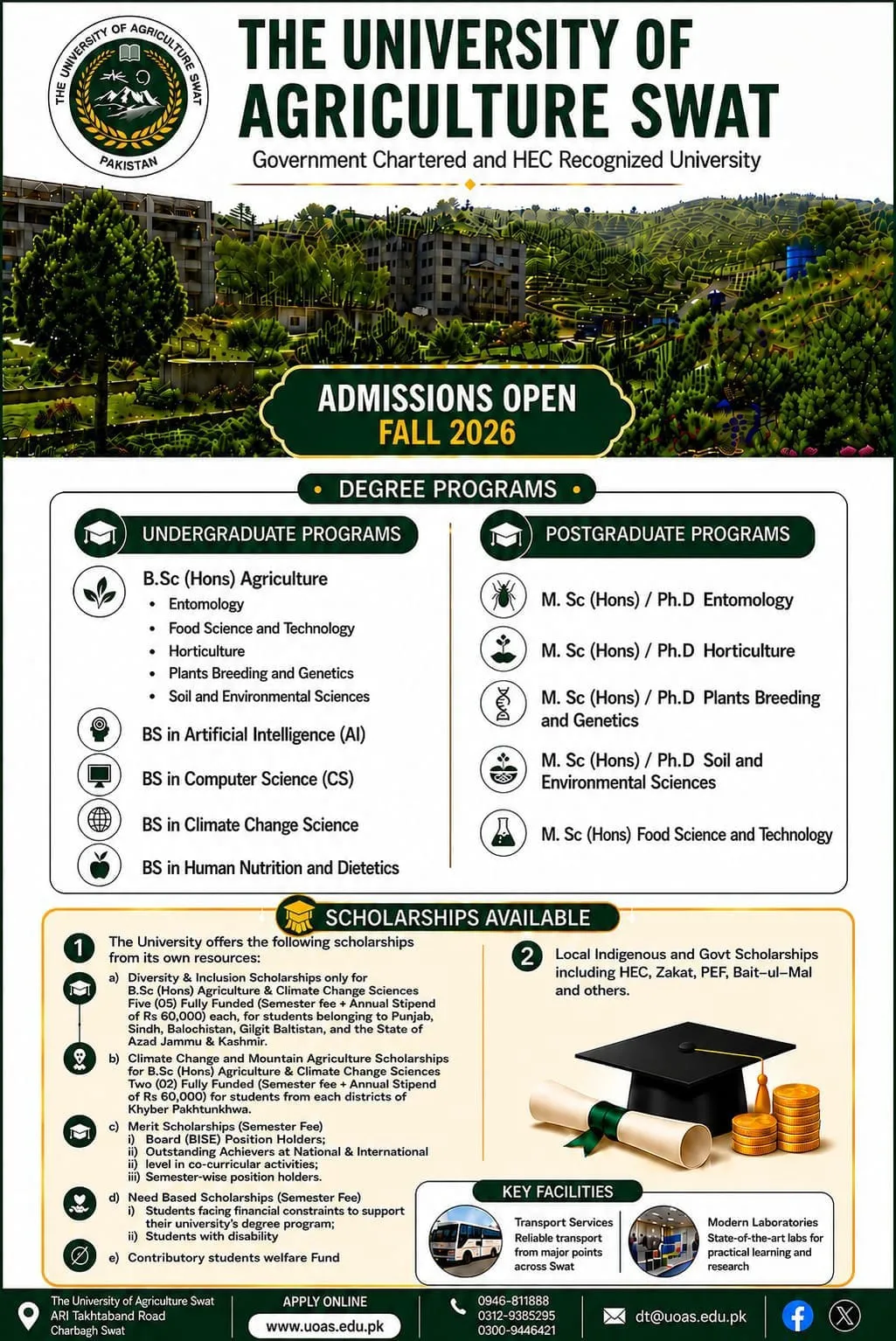 Click to view admission details The University of Agriculture, Swat (UAS) Admission Notice Admission Fall 2026