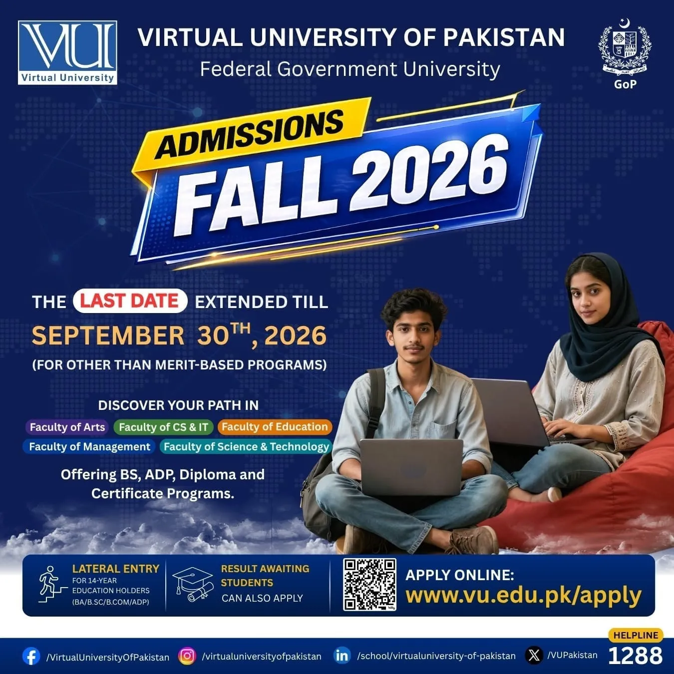 Click to view admission details Virtual University of Pakistan (VU) Admission Notice Fall Admissions 2026