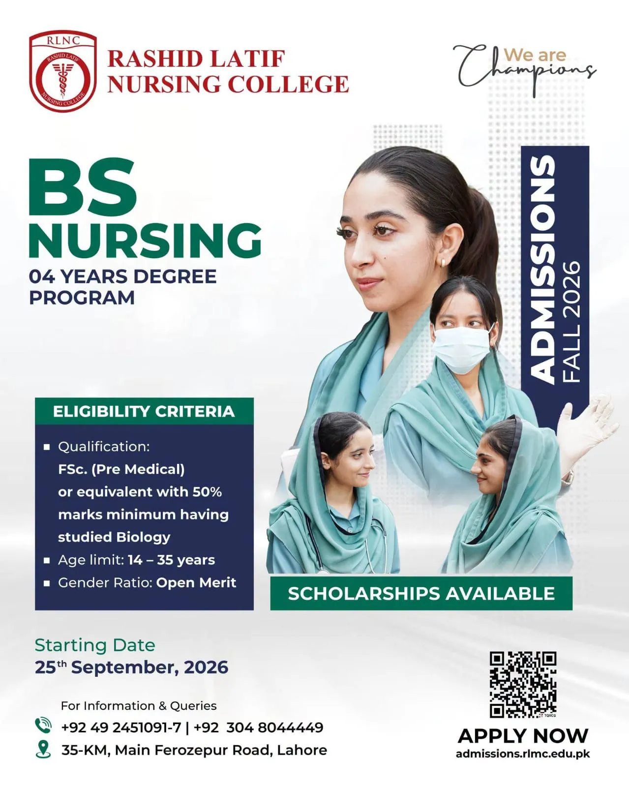 Click to view admission details Rashid Latif Nursing College Lahore Admission Notice BSN Admissions 2026