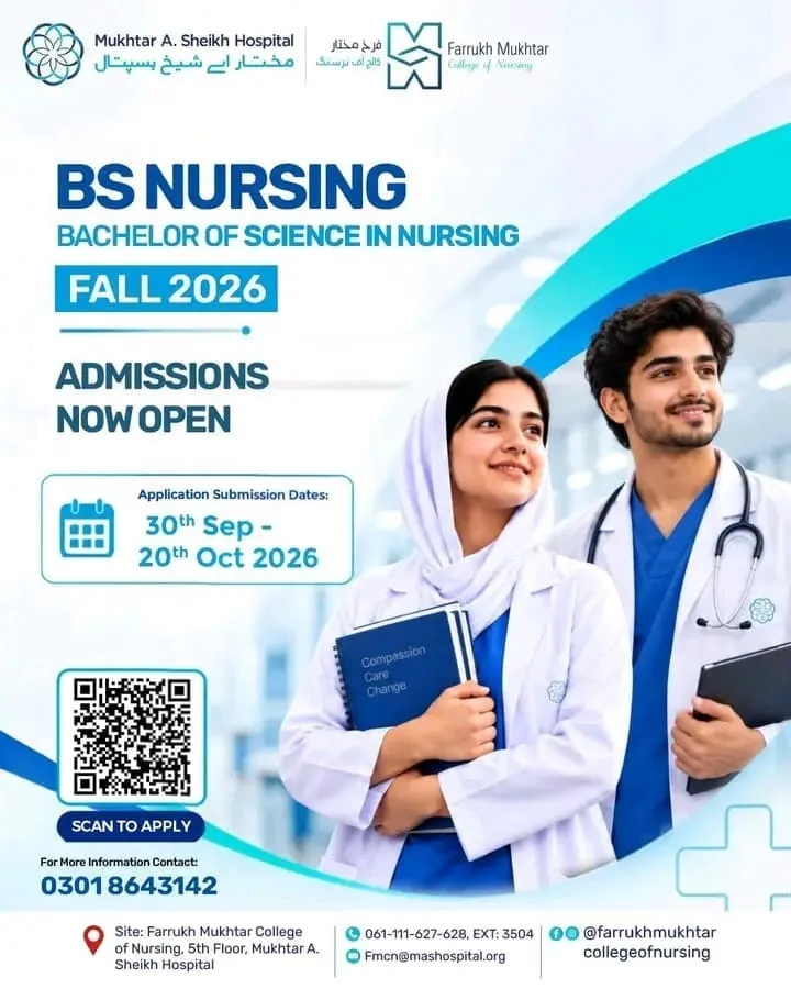 Click to view admission details Farrukh Mukhtar College of Nursing Multan Admission Notice BSN Admissions 2026